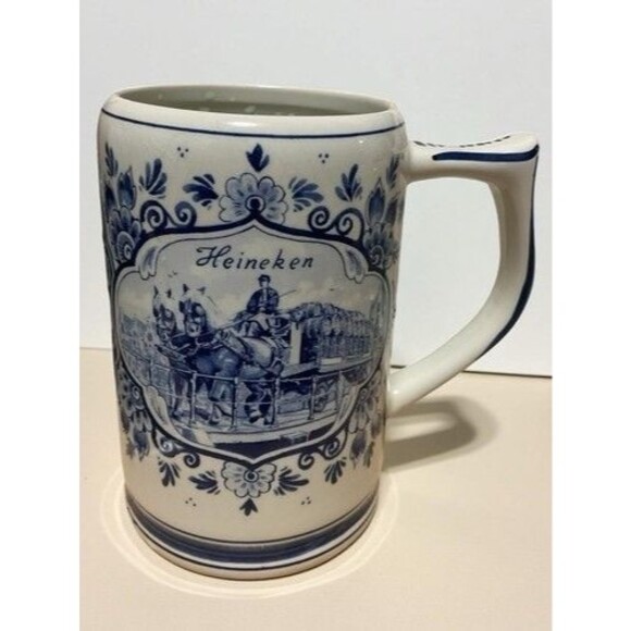 Vintage Heineken Blue Delft Handmade Handpainted Windmill Mug Holland 5.5" T - Picture 1 of 9